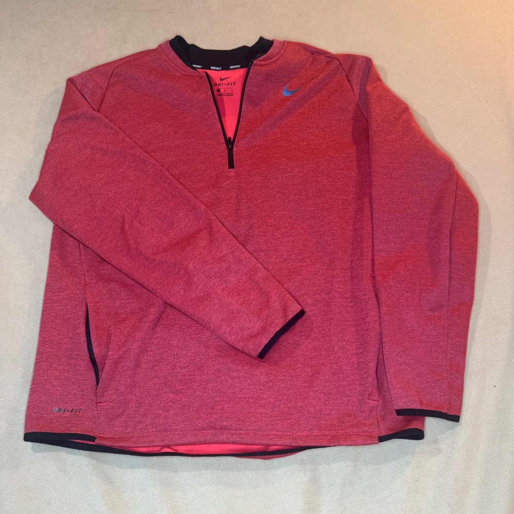 Nike Golf Mens XL Dri-FIT Quarter Zip Pullover Red Heathered Fleece Sweatshirt